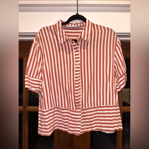 EUC Jane + Delancey Size Large Red and White‎ Striped Button-Up Shirt - Picture 1 of 8